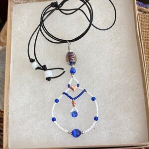 Artisan Blue and White Beaded Necklace